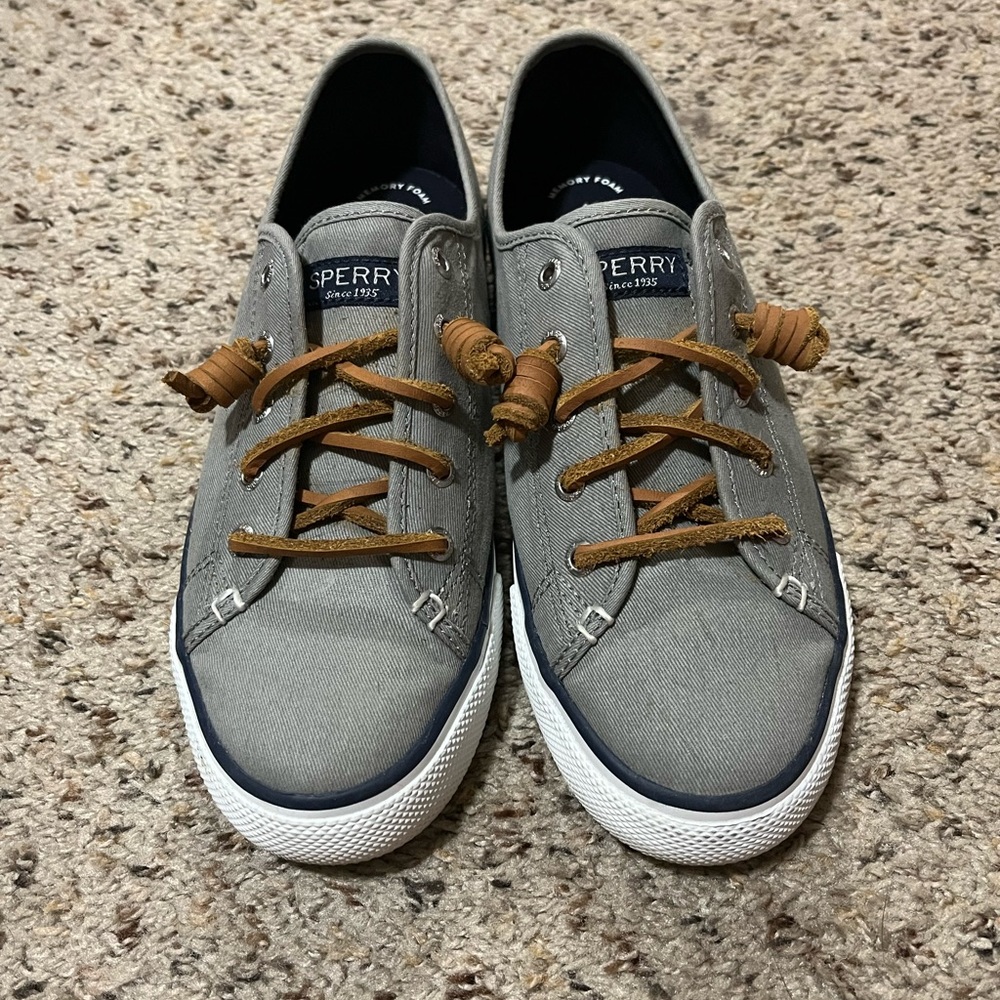 Sperry Boat Shoes - Grey Canvas, Size 8